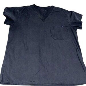 Grey V-Neck Short Sleeve Scrub Top With Front Pocket For Men